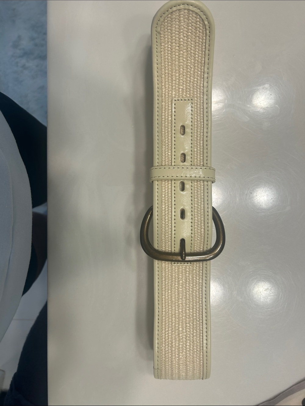 Banana Republic Cream Woven Belt with Brushed Metal D-Ring